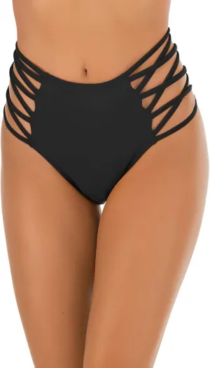 Panegy Women's High Waisted Bikini Bottoms Tummy Control Strappy Bathing Suit Bottom