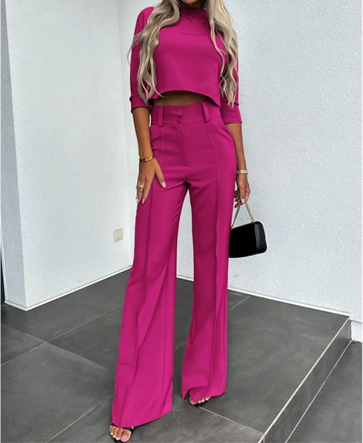 Pants Sets Women 2 Piece Outfits Casual Long Sleeve Commuting Sets and High Waist Long Pants Work Business Sets