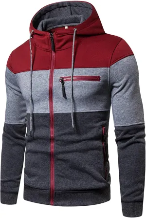 PGOJUNI Hoodies for Men Zip Up, Mens Hoodies Zip Up Color Block Long Sleeve Lightweight Hooded Sweatshirts Coats with Pockets
