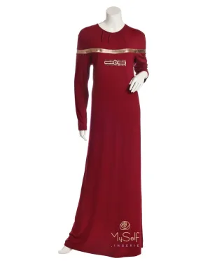 Pierre Balmingo Paris Burgundy Modal Nightgown with Gold Accents