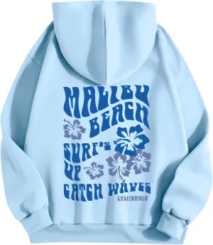 Pink Palm Puff Hoodie Real Women Oversized Sweatshirts Pullover Hoodies Fleece Sweaters Long Sleeve With Pockets