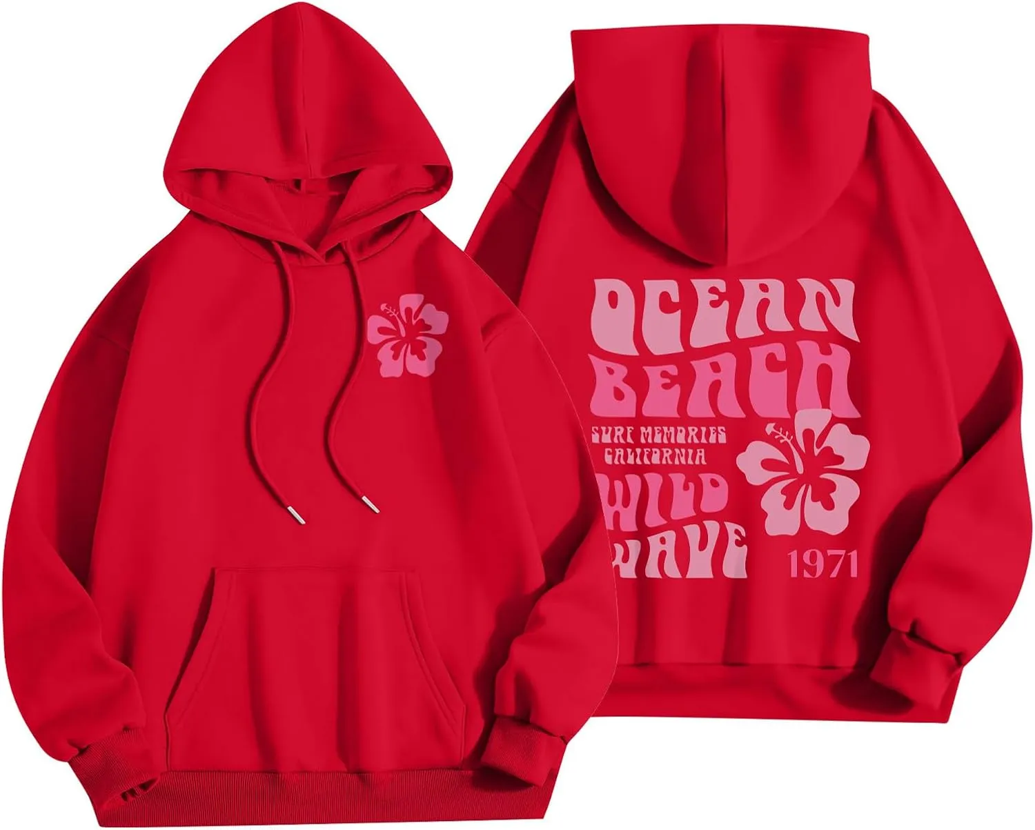 Pink Palm Puff Preppy Sweatshirt Women Long Sleeve Cute Oversized Hoodie Pullover With Pockets