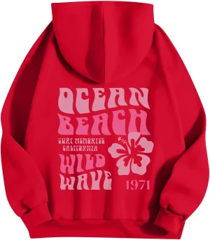 Pink Palm Puff Preppy Sweatshirt Women Long Sleeve Cute Oversized Hoodie Pullover With Pockets