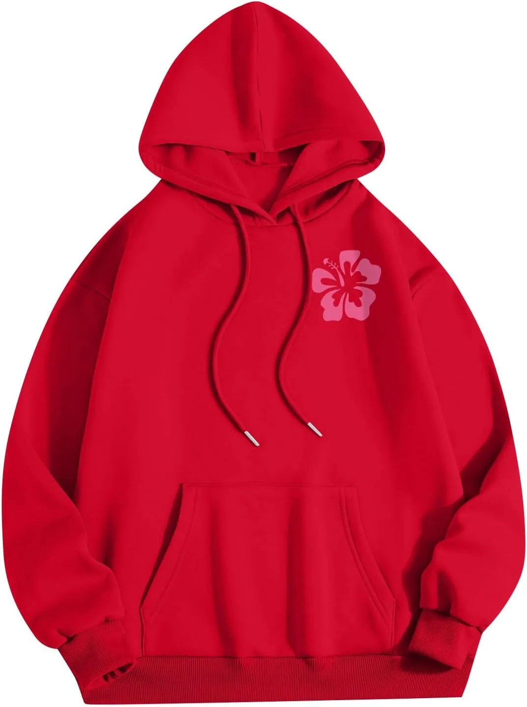 Pink Palm Puff Preppy Sweatshirt Women Long Sleeve Cute Oversized Hoodie Pullover With Pockets