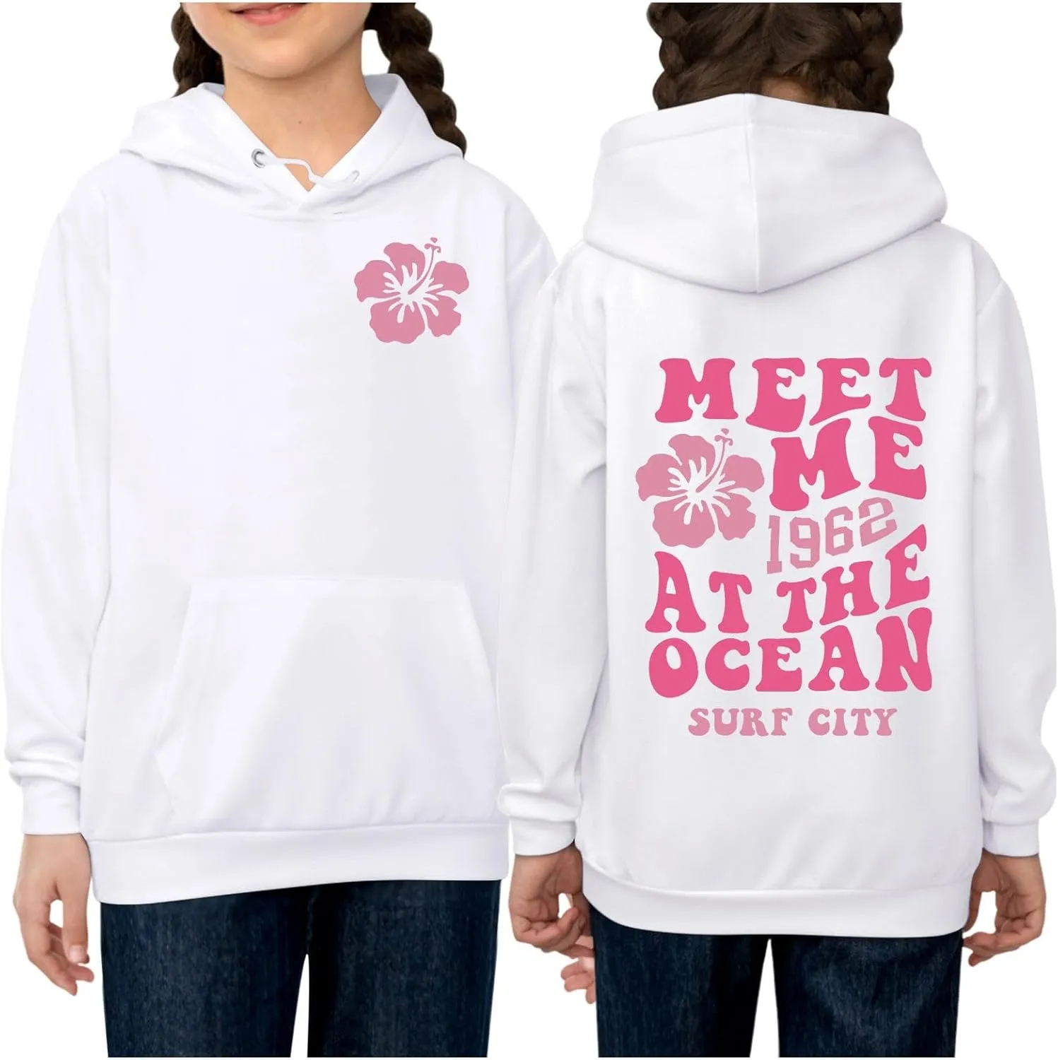 Pink Pom Puff Hoodie Kids Flower Graphic Print Long Sleeve Graphic Sweatshirts Fall 2024 Preppy Cute PPP Hooded Tops