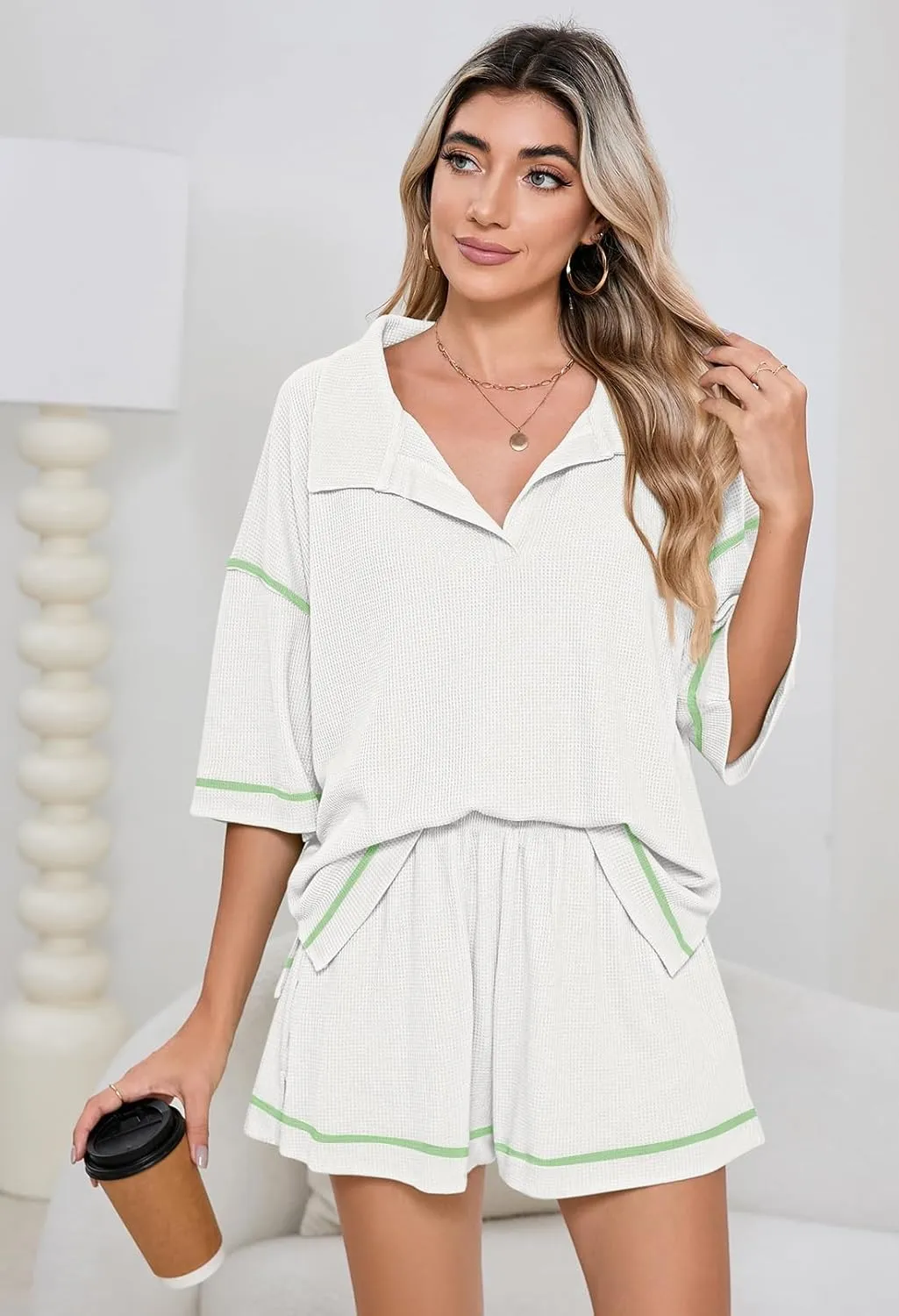 Pink Queen Womens 2 Piece Pajama Sets Short Sleeve Tops Lounge Sets Casual 2 Piece Outfits Summer Short Sets Loungewear