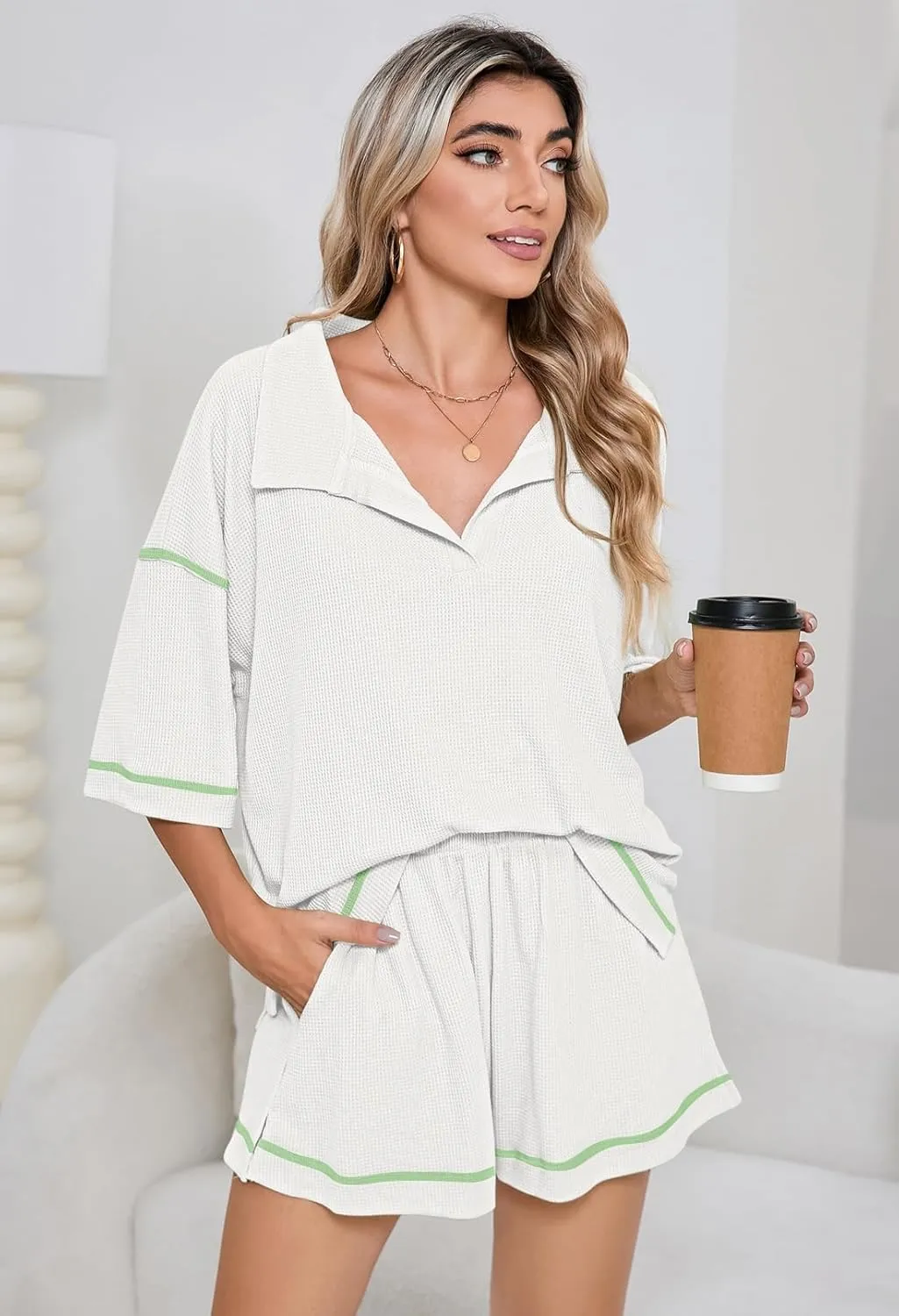 Pink Queen Womens 2 Piece Pajama Sets Short Sleeve Tops Lounge Sets Casual 2 Piece Outfits Summer Short Sets Loungewear
