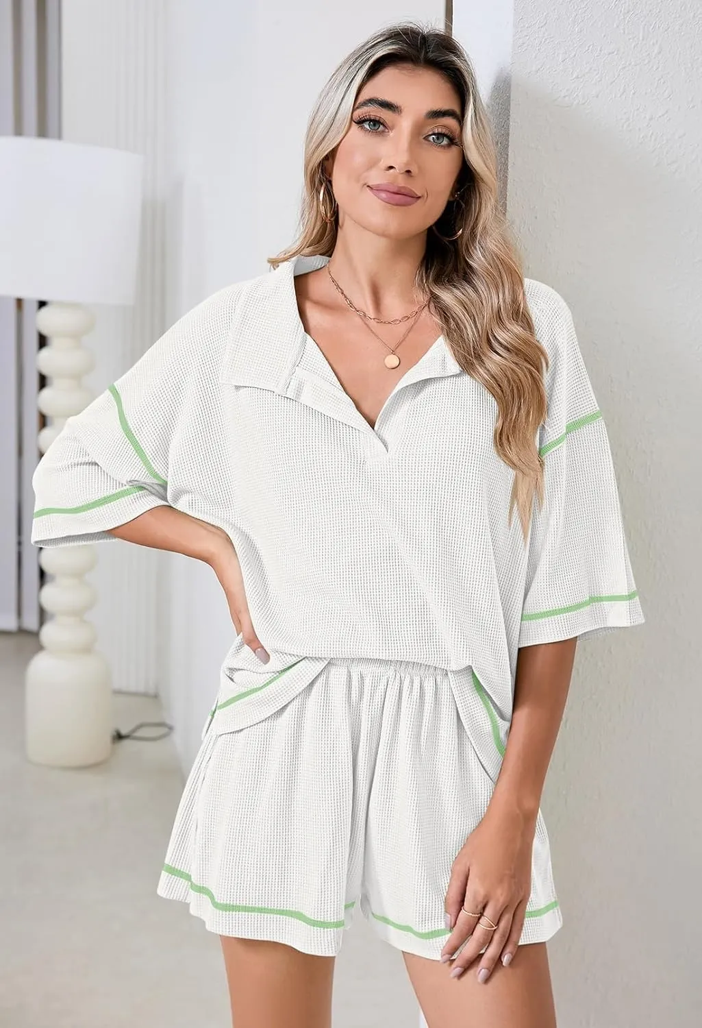 Pink Queen Womens 2 Piece Pajama Sets Short Sleeve Tops Lounge Sets Casual 2 Piece Outfits Summer Short Sets Loungewear