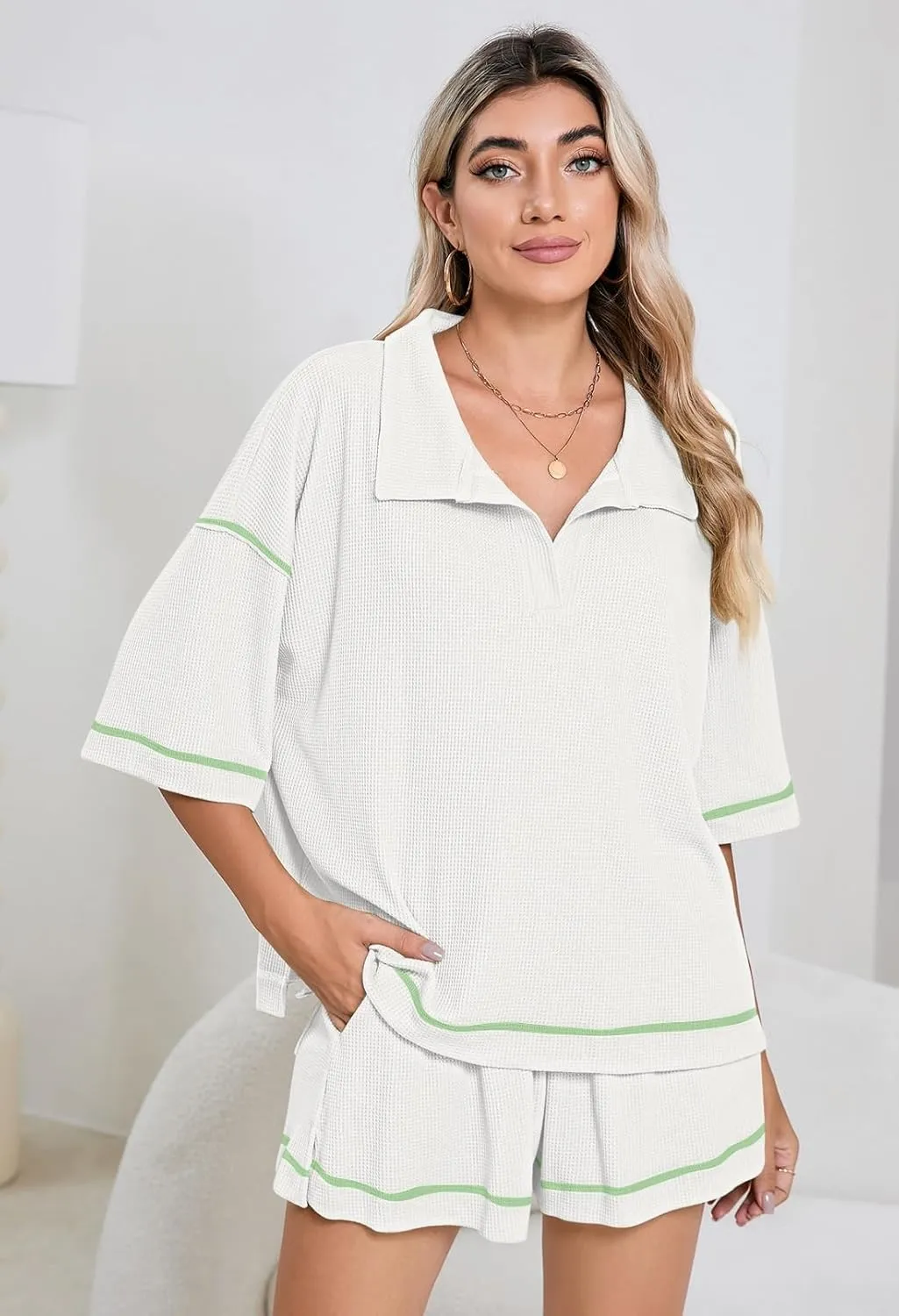 Pink Queen Womens 2 Piece Pajama Sets Short Sleeve Tops Lounge Sets Casual 2 Piece Outfits Summer Short Sets Loungewear