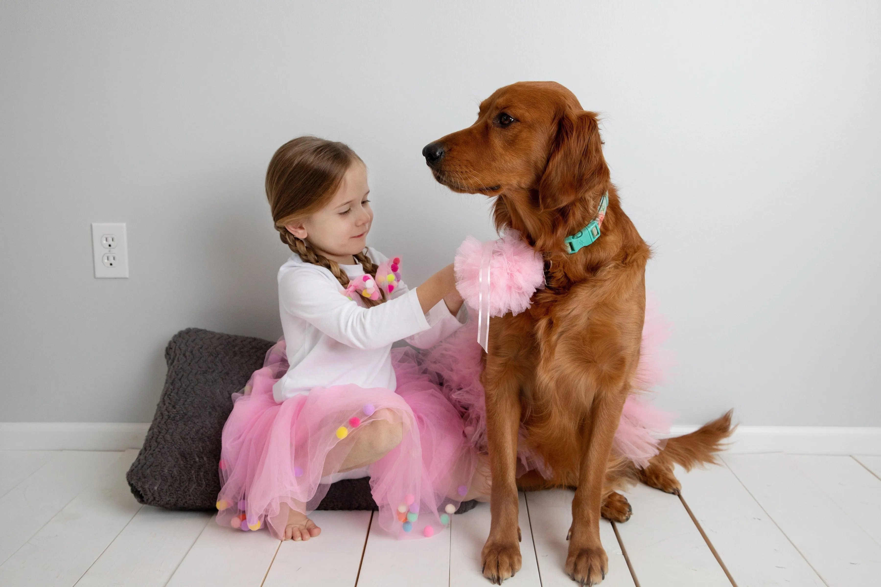 Pink Tutu For Girls | Pom Pom Tutu Skirt and Bow Hair Tie | 2Pcs Set | Birthday Tutu For Girls