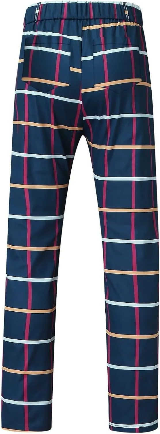 Plaid Pants for Men Slim Fit Flat Front Skinny Chino Dress Pants Checkered Business Casual Pants Stretch Golf Trousers