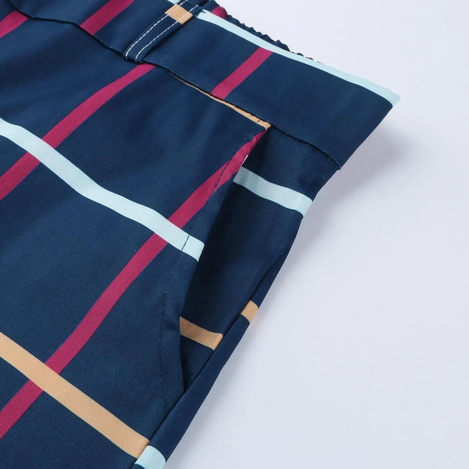Plaid Pants for Men Slim Fit Flat Front Skinny Chino Dress Pants Checkered Business Casual Pants Stretch Golf Trousers