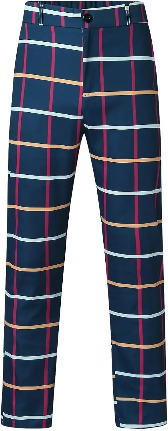 Plaid Pants for Men Slim Fit Flat Front Skinny Chino Dress Pants Checkered Business Casual Pants Stretch Golf Trousers