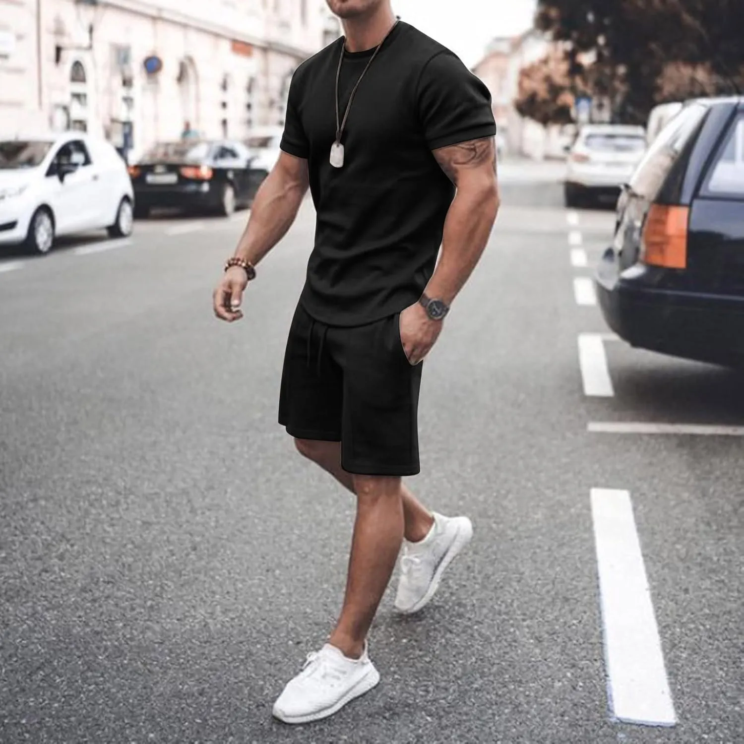 Plus Size Summer Tracksuit for Men 2 Piece Casual Outfits Short Sleeve T Shirt and Shorts Set Beach Jogging Sweatsuit