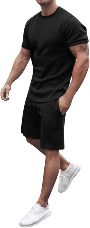 Plus Size Summer Tracksuit for Men 2 Piece Casual Outfits Short Sleeve T Shirt and Shorts Set Beach Jogging Sweatsuit