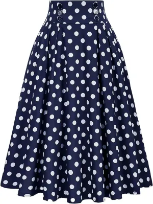 Polka Dots Skirt for Women Long Maxi Skirts Elastic High Waist Pleated Flowy Casual Beach Summer A Line Midi Dress