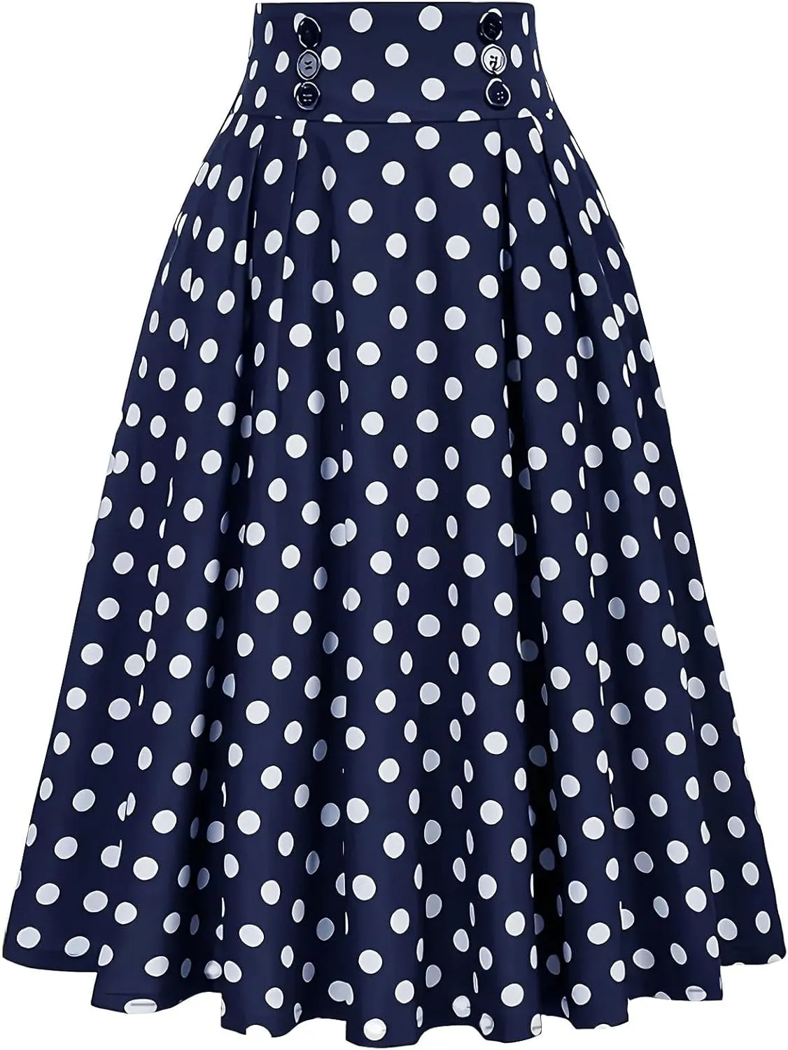 Polka Dots Skirt for Women Long Maxi Skirts Elastic High Waist Pleated Flowy Casual Beach Summer A Line Midi Dress
