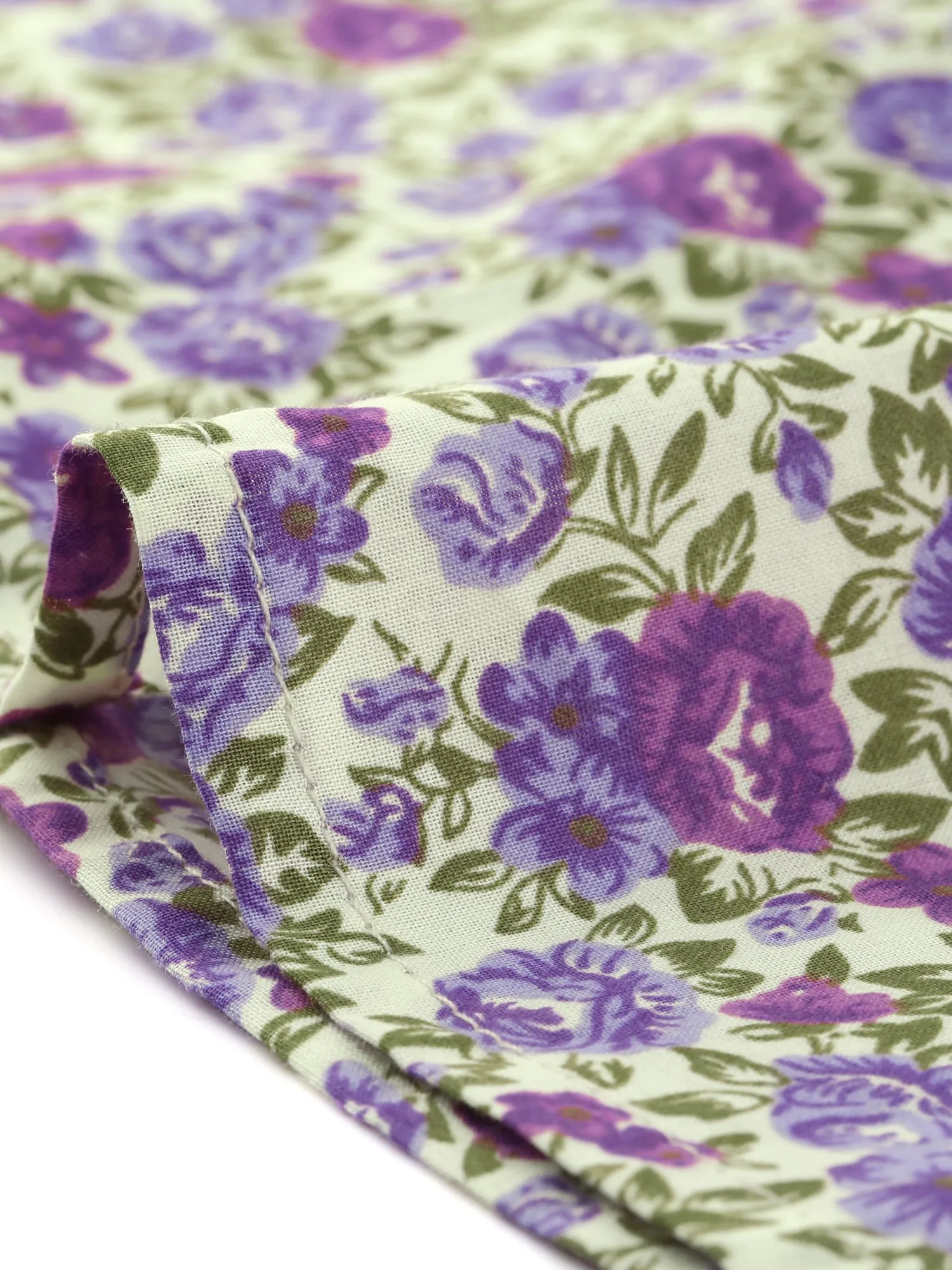 Puff Sleeve Shirt Point Collar Top Button Down Floral Blouse