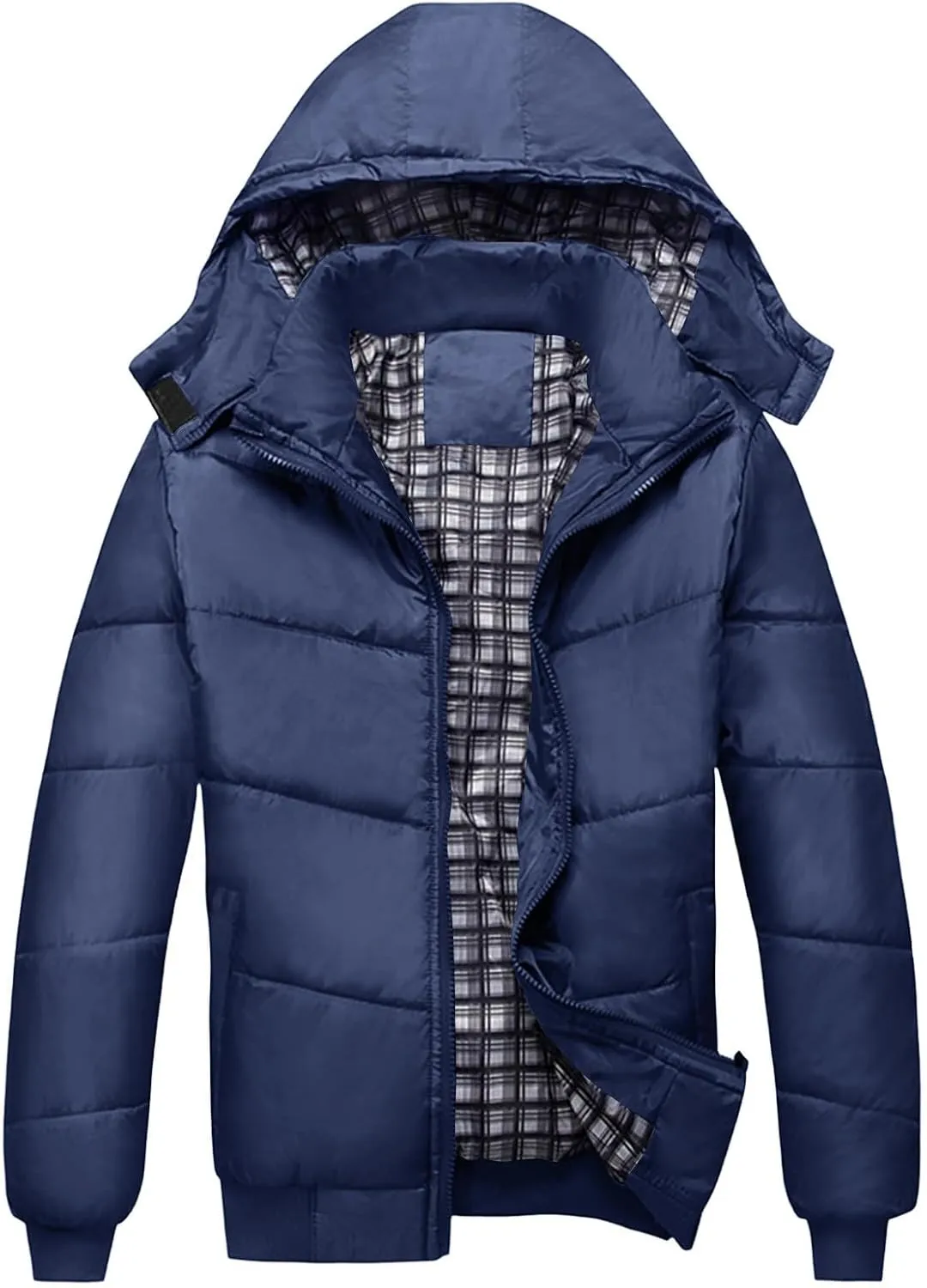 Puffer Jacket Men Lightweight Hooded Down Jacket Windproof Insulated Jacket Warm Ski Coat Padded Winter Jacket