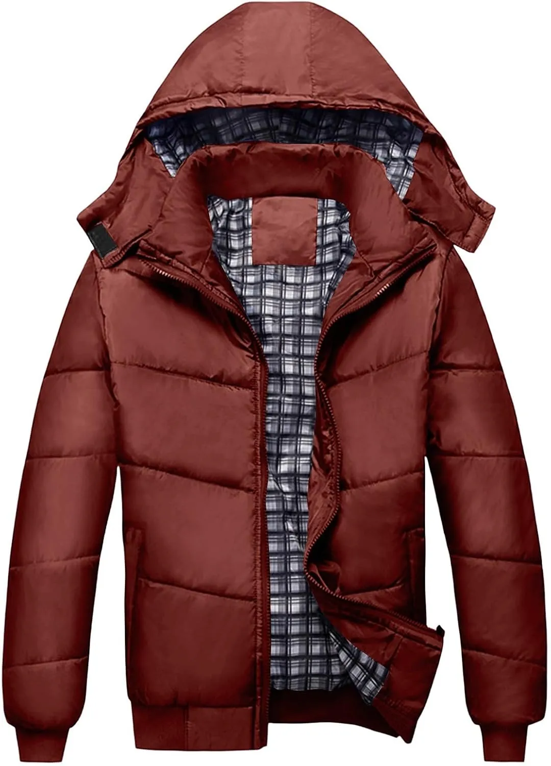 Puffer Jacket Men Lightweight Hooded Down Jacket Windproof Insulated Jacket Warm Ski Coat Padded Winter Jacket