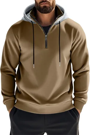 Quarter Zip Pullover Men Fleece Winter Hoodies Drawstring Fall Sweatshirts Long Sleeve Thermal Hoodies