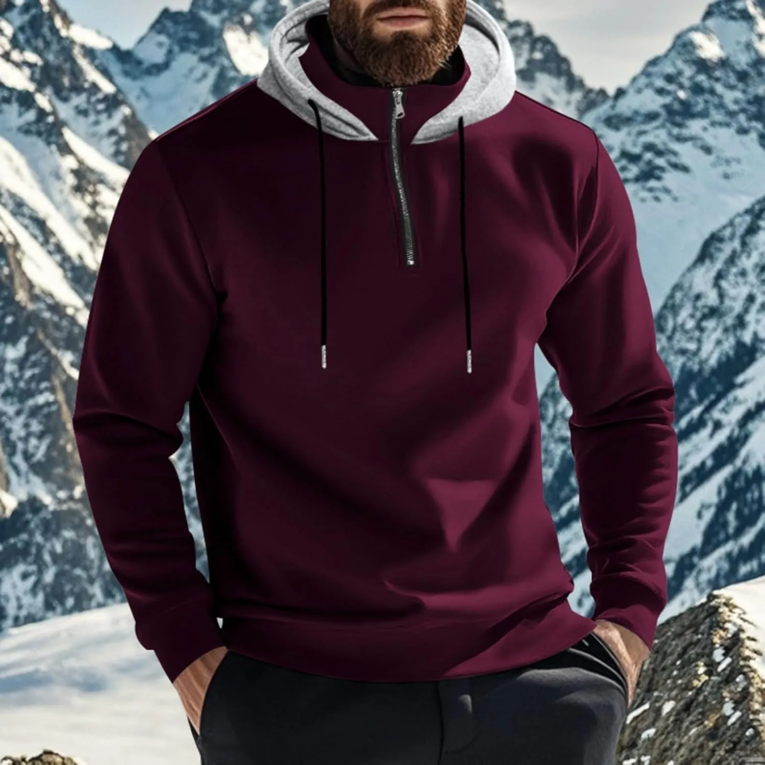 Quarter Zip Pullover Men Fleece Winter Hoodies Drawstring Fall Sweatshirts Long Sleeve Thermal Hoodies