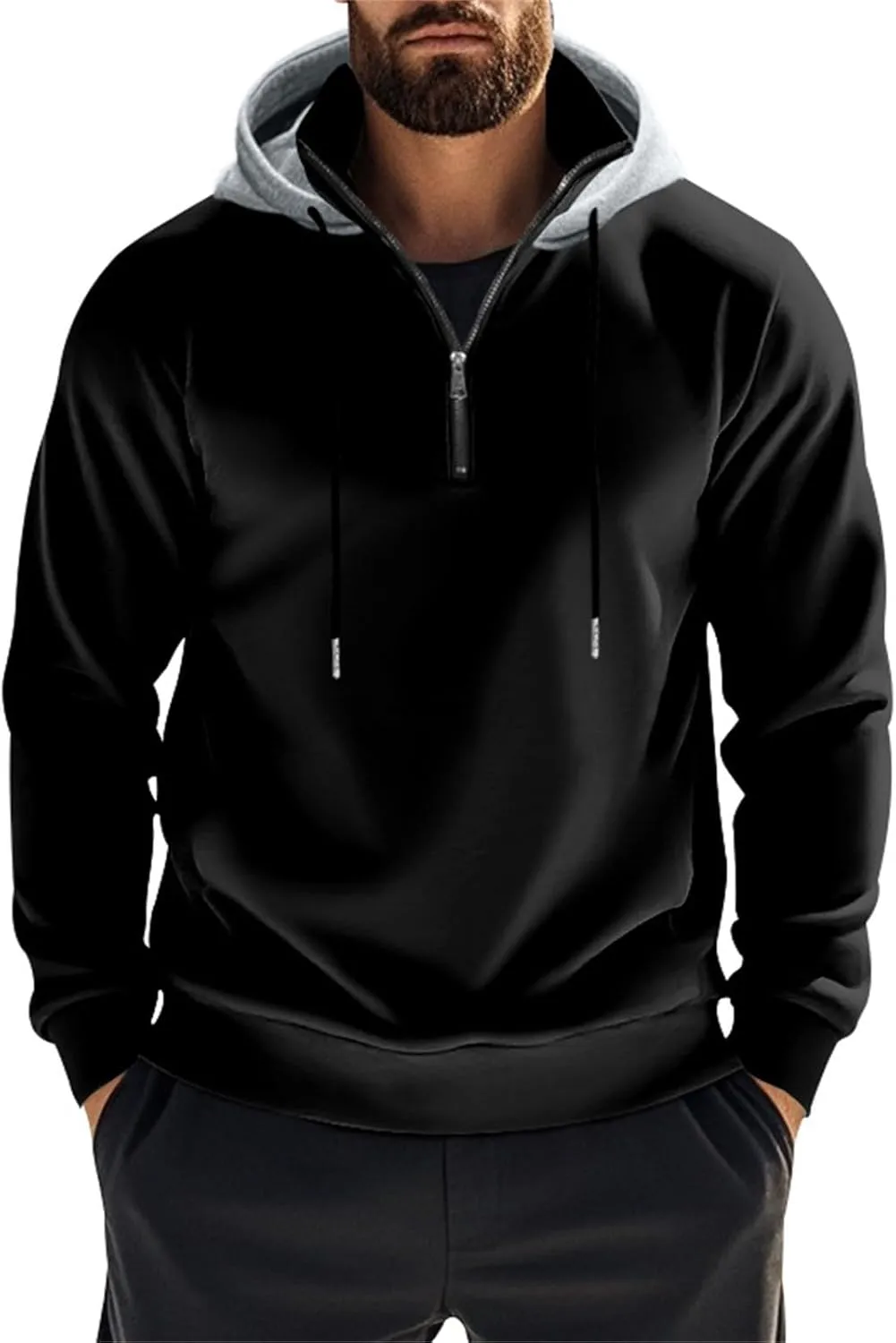 Quarter Zip Pullover Men Fleece Winter Hoodies Drawstring Fall Sweatshirts Long Sleeve Thermal Hoodies