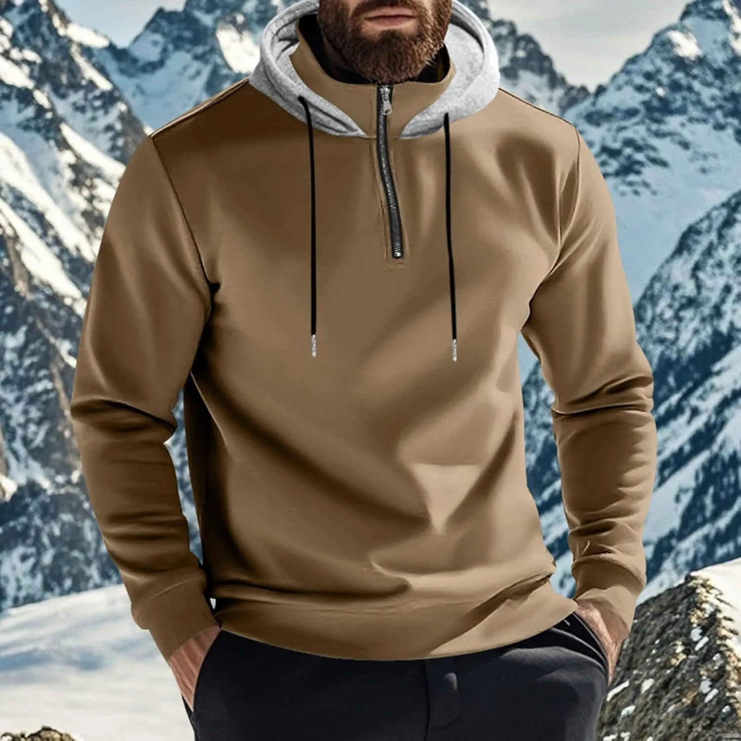 Quarter Zip Pullover Men Fleece Winter Hoodies Drawstring Fall Sweatshirts Long Sleeve Thermal Hoodies