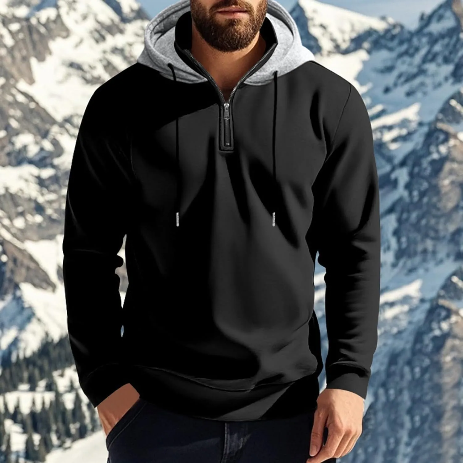 Quarter Zip Pullover Men Fleece Winter Hoodies Drawstring Fall Sweatshirts Long Sleeve Thermal Hoodies