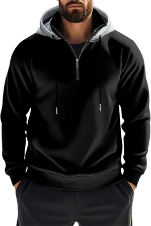 Quarter Zip Pullover Men Fleece Winter Hoodies Drawstring Fall Sweatshirts Long Sleeve Thermal Hoodies