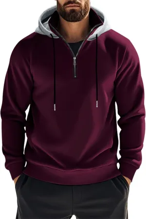 Quarter Zip Pullover Men Fleece Winter Hoodies Drawstring Fall Sweatshirts Long Sleeve Thermal Hoodies
