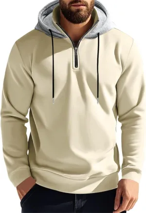 Quarter Zip Pullover Men Fleece Winter Hoodies Drawstring Fall Sweatshirts Long Sleeve Thermal Hoodies