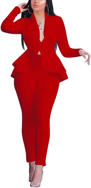 Remelon Women's Suit Sets 2 Piece Sets Sexy V Neck Business Casual Blazer Suit Pants Sets