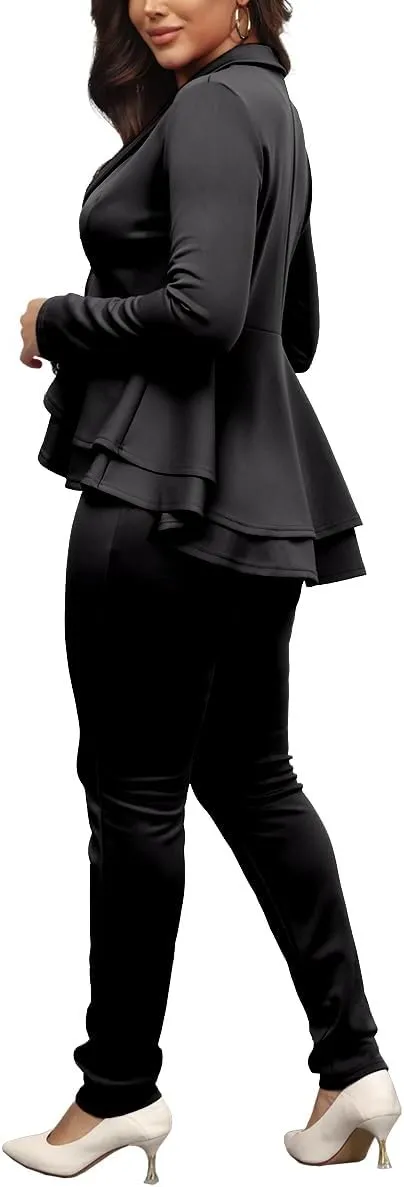 Remelon Women's Suit Sets 2 Piece Sets Sexy V Neck Business Casual Blazer Suit Pants Sets