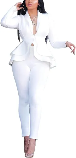 Remelon Women's Suit Sets 2 Piece Sets Sexy V Neck Business Casual Blazer Suit Pants Sets