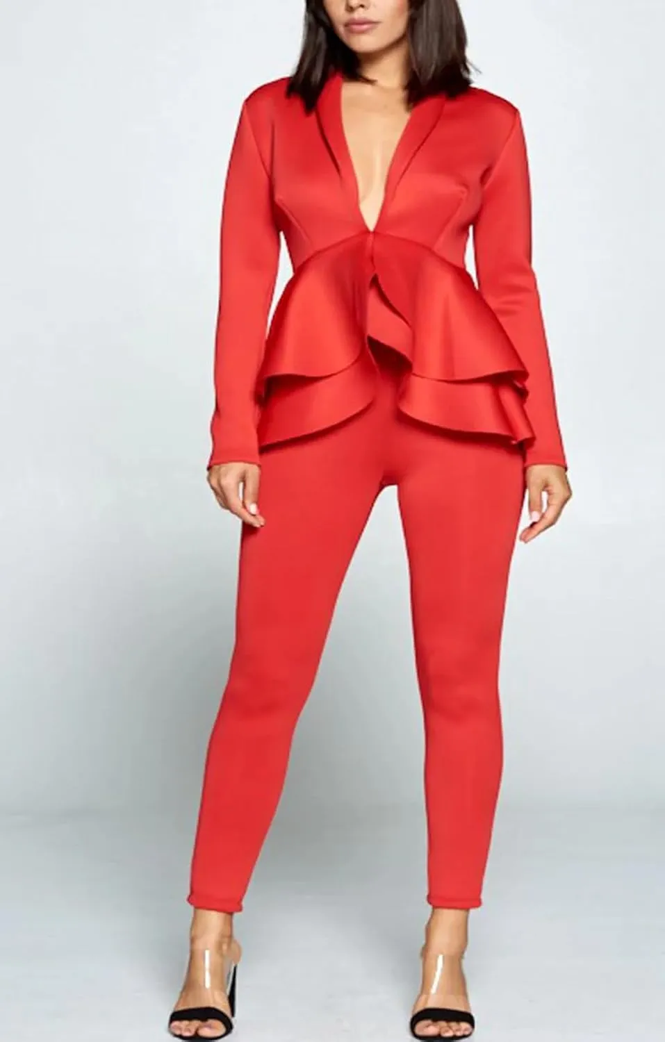 Remelon Women's Suit Sets 2 Piece Sets Sexy V Neck Business Casual Blazer Suit Pants Sets