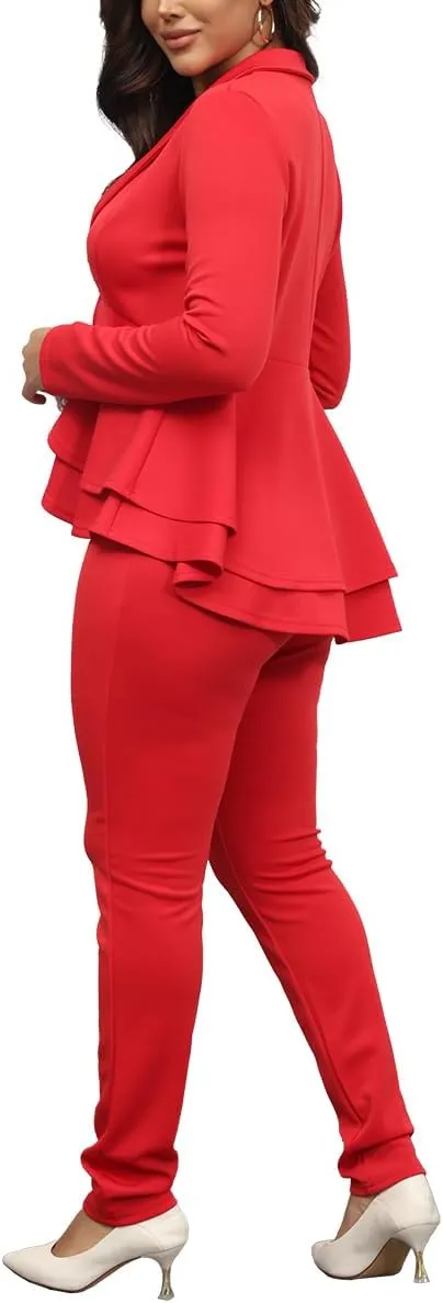 Remelon Women's Suit Sets 2 Piece Sets Sexy V Neck Business Casual Blazer Suit Pants Sets