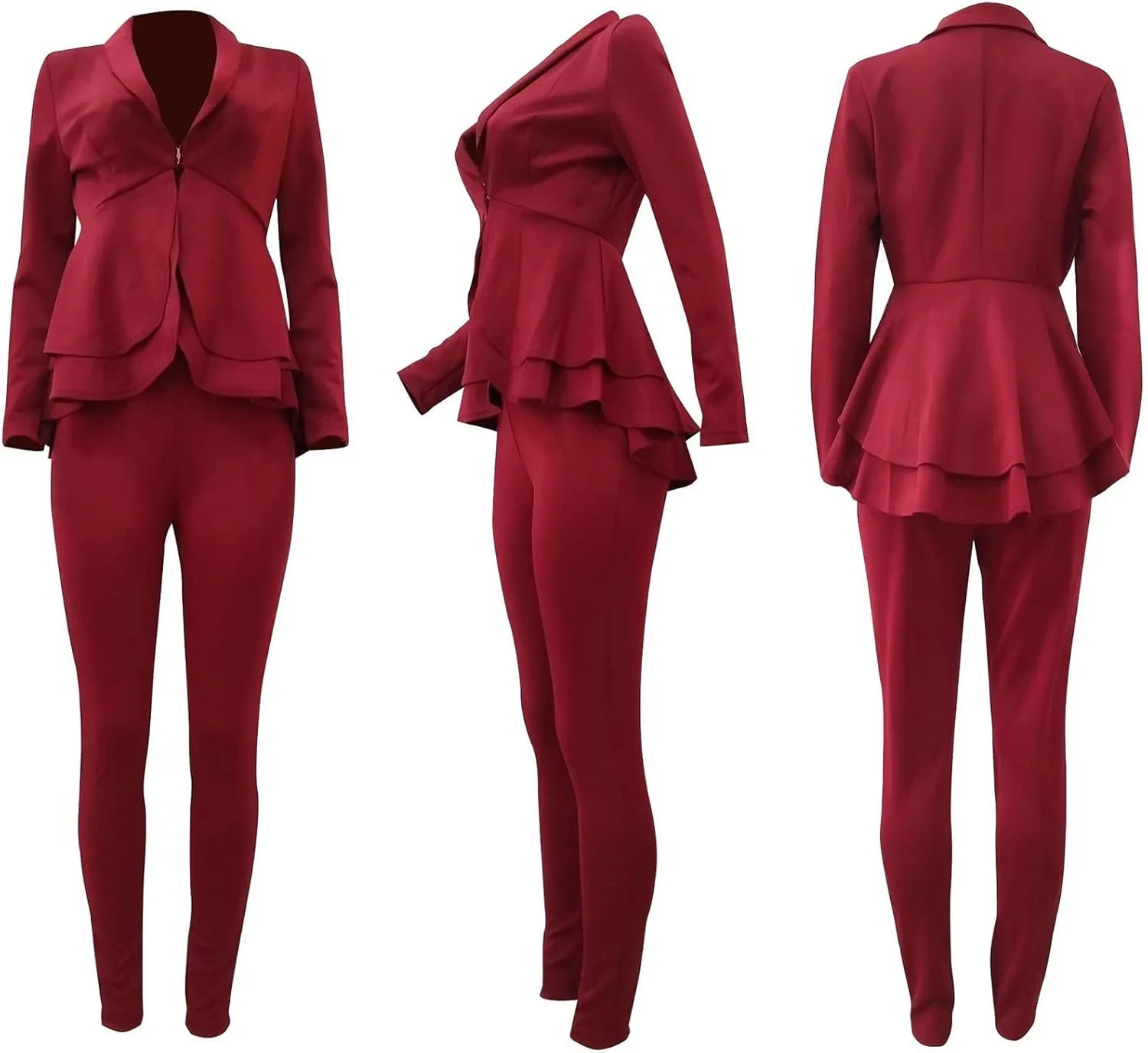 Remelon Women's Suit Sets 2 Piece Sets Sexy V Neck Business Casual Blazer Suit Pants Sets