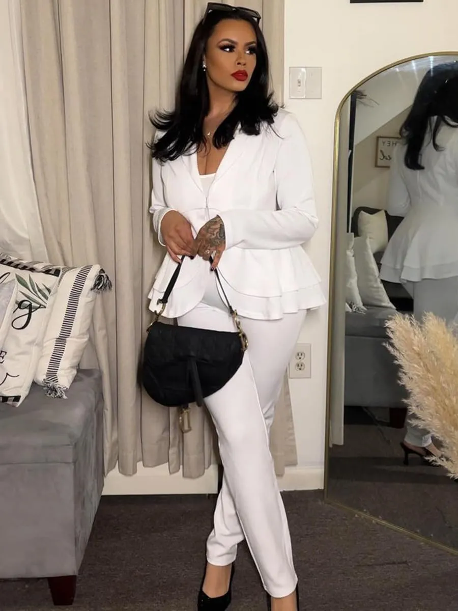 Remelon Women's Suit Sets 2 Piece Sets Sexy V Neck Business Casual Blazer Suit Pants Sets