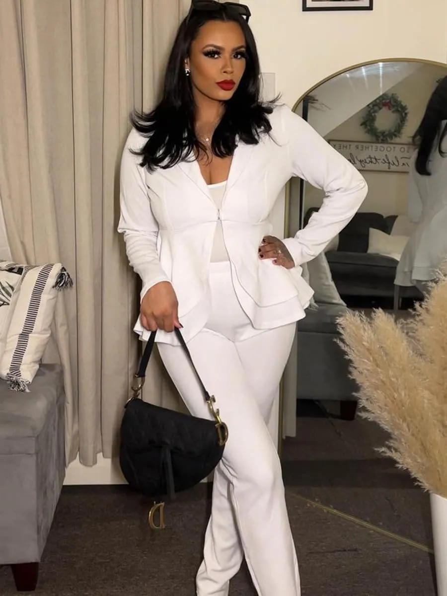 Remelon Women's Suit Sets 2 Piece Sets Sexy V Neck Business Casual Blazer Suit Pants Sets