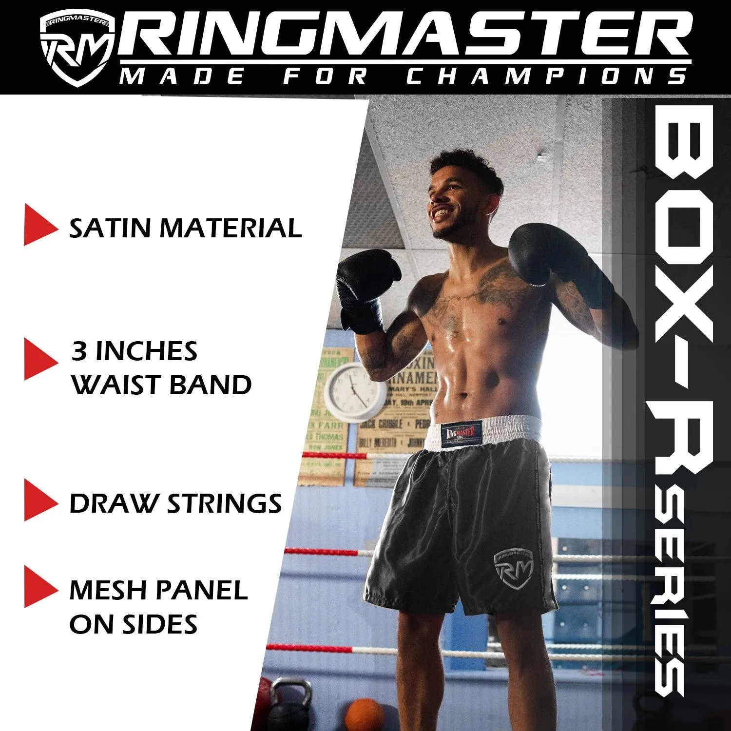 RingMaster Sports BoxR Kids Boxing Shorts Black