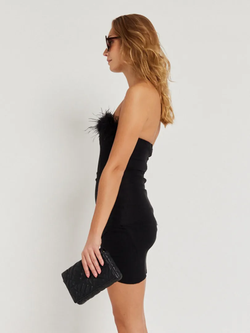 Robe bustier courte moulant à plumes