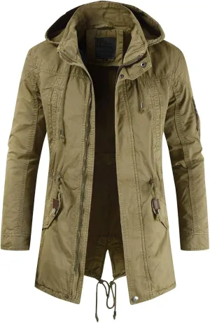 RTRDE Men's Trench Coat Long With Hood Notched Lapel Jacket Windbreaker Overcoat Pea Winter Coats For Men, M-4XL