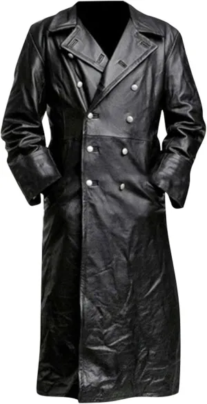 RTRDE Mens Winter Trench Coat Faux Leather Full Length Black Classic Long Peacoat Overcoat Fashion, M-4XL