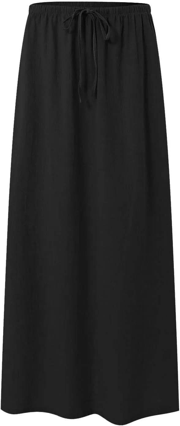 Rvidbe Long Flowy Skirts for Women Summer Fashion Solid Color Drawstring Linen Skirts Casual Sexy Low Waist Boho Beach Skirts