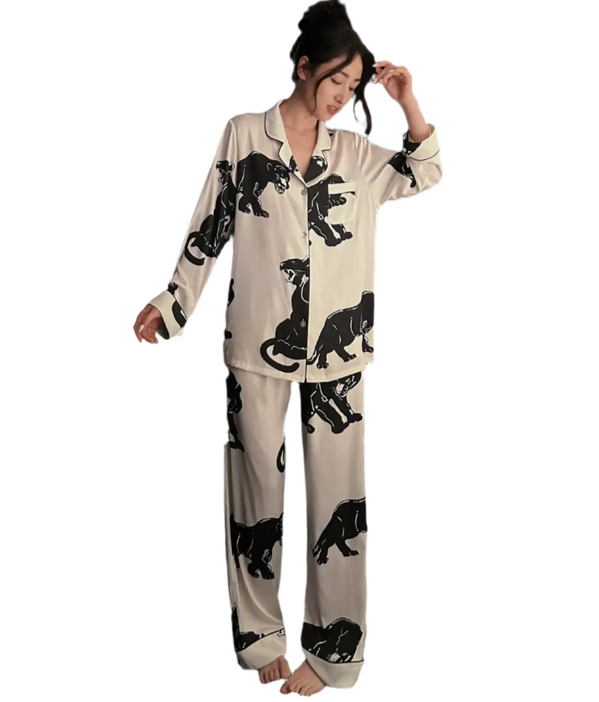Satin Animal Print Pajama Set