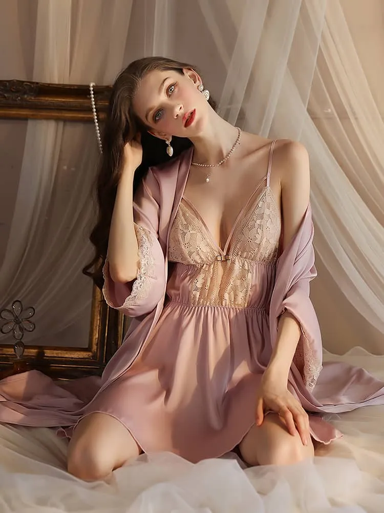 Satin lace nightgown suspender nightdress
