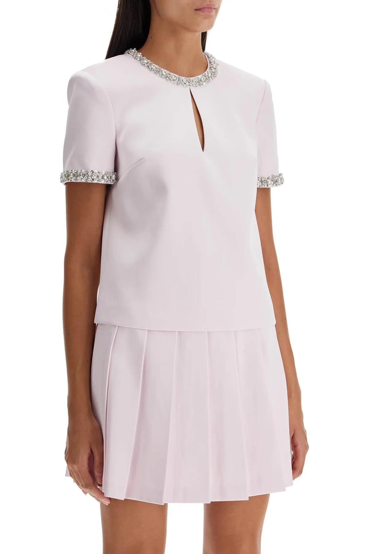 'satin top with crystals embellishments AW24 002TA P PINK