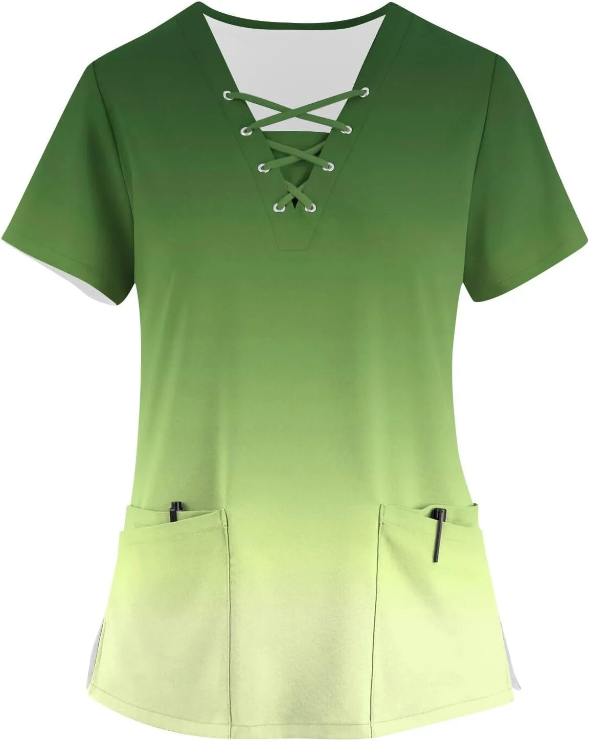 Scrubs for Women Print Criss Cross V Neck Working T-Shirts Short Sleeve T Shirts Trendy Scrubs Tops with 4 Pockets