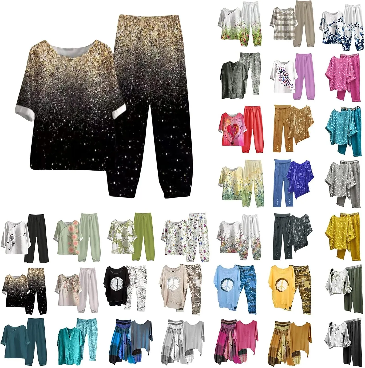 sdbrld Outfits for Women,Women Summer Outfits 2024 Trendy Two Piece Sets Butterflies Print Casual Plus Size Sets Lounge Sets